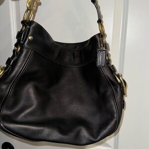 Black leather coach shoulder bag